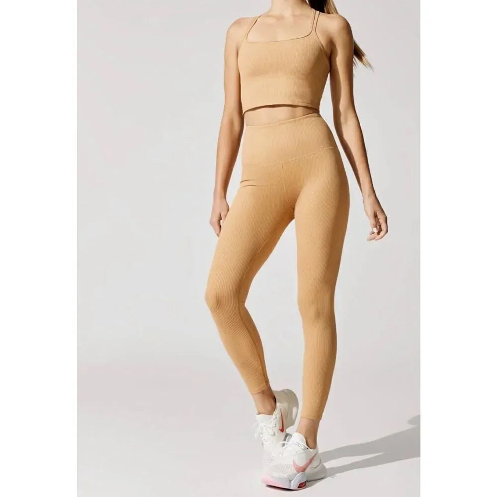 Carbon 38 Tan Ribbed 7/8 Leggings Size XS